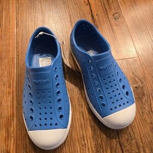 Native Perforated Blue Slip-Ons with White Toe